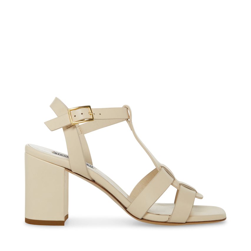 Beige Steve Madden Waverly Leather Women\'s Heels Sandals | PH 8359HLB